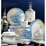 Luxury Blue and Gold Floral Dinnerware Set
