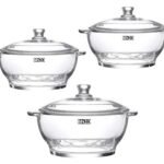 Set of 3 Clear Glass Serving Bowls with Lids