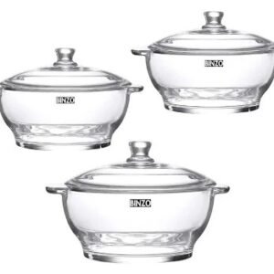 Set of 3 Clear Glass Serving Bowls with Lids